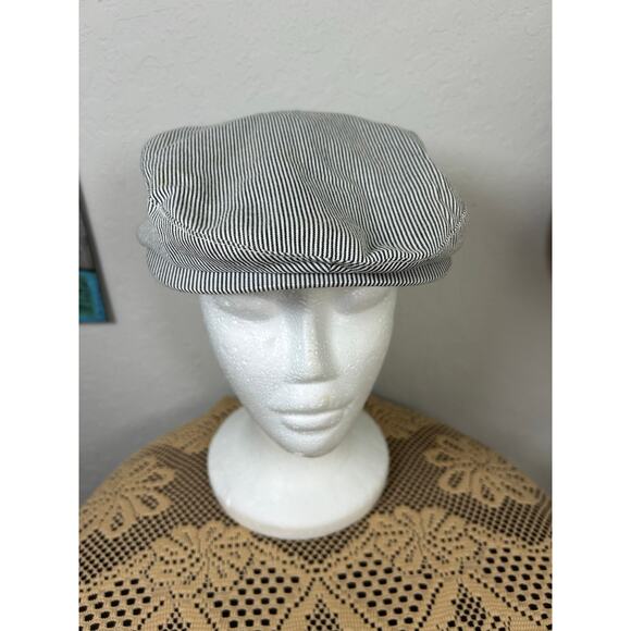 TopMan- Flat Bill Cap- no button- Small Med- pinstripe pattern- cotton preowned - Picture 2 of 6